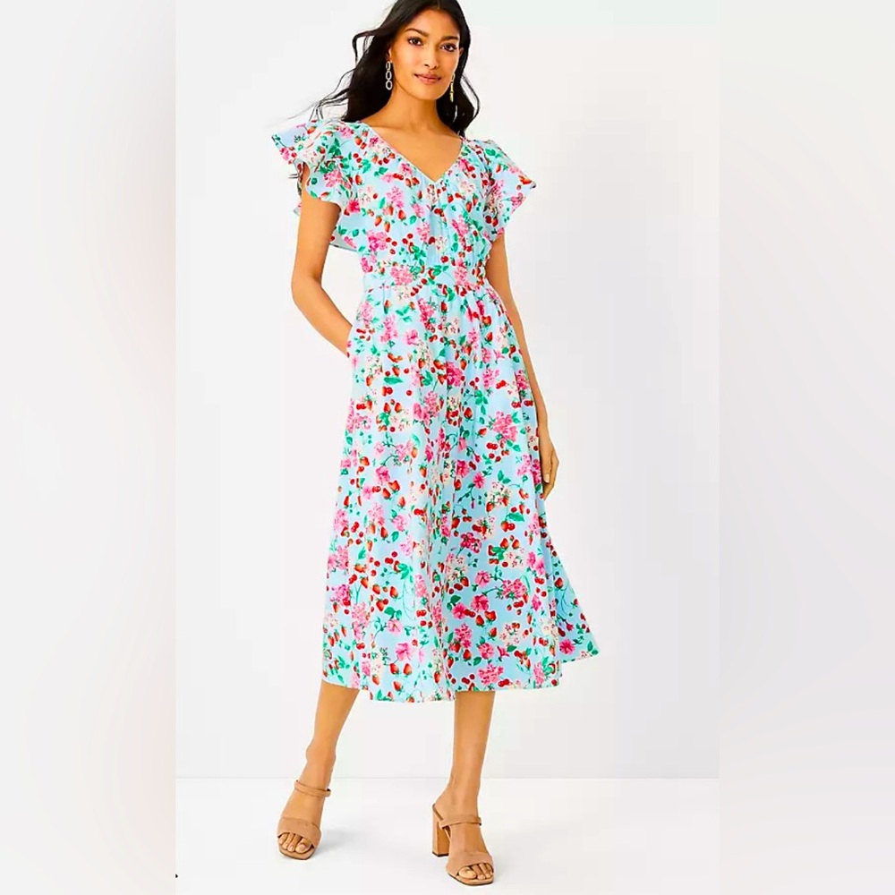 Floral Flutter Sleeve Flare Dress size 2